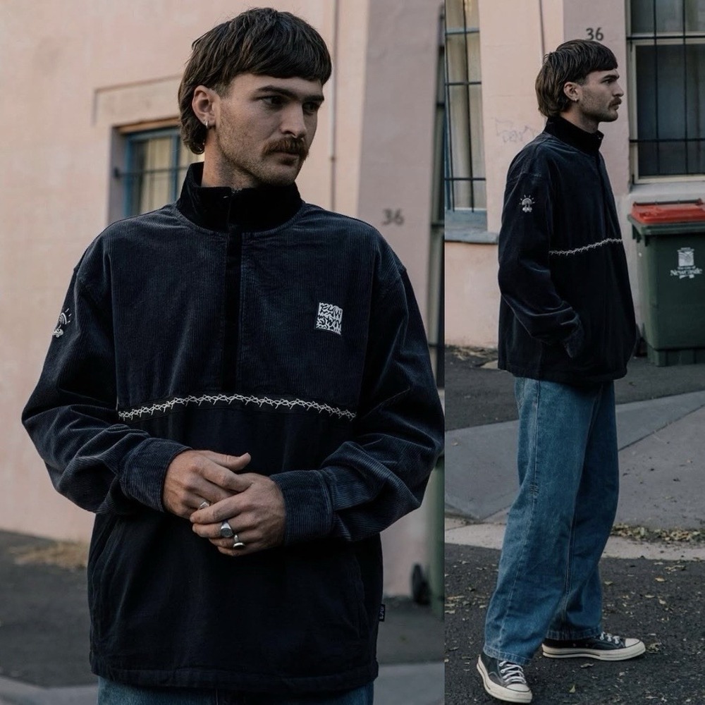 Eat Your Water Corduroy Canvas Quarter Zip Utility Jacket Grunge Skater Punk‎ L